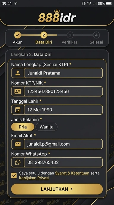 Tampilan halaman daftar 888idr