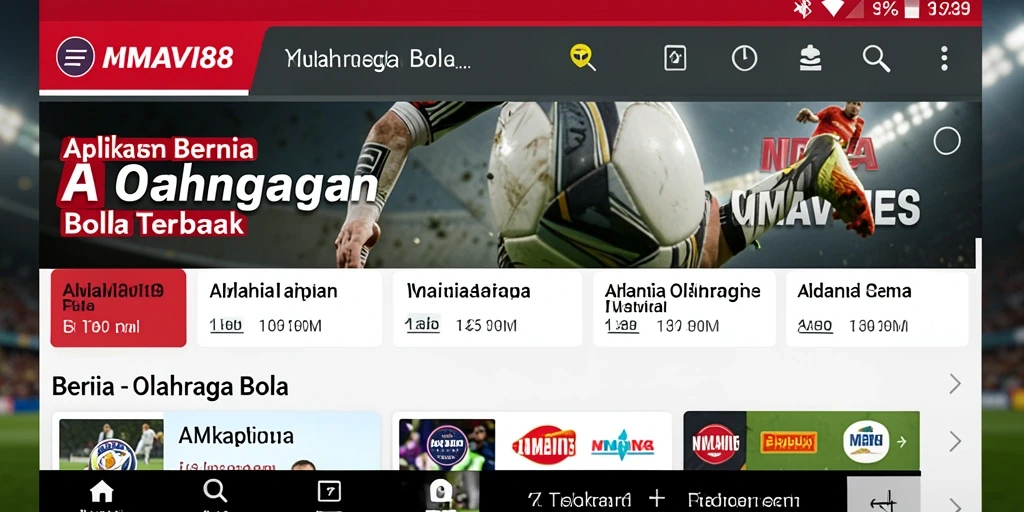 Antarmuka aplikasi AMAVI88 untuk berita Olahraga Bola.