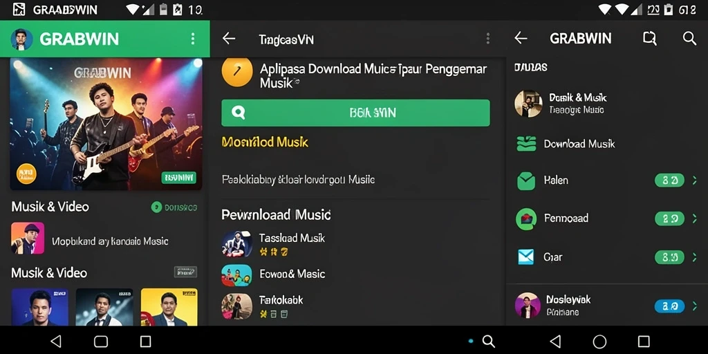 Antarmuka aplikasi GRABWIN yang menarik untuk Download Musik.